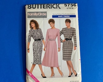 UNCUT Butterick 5756 Misses Easy dress with extended shoulders Sewing Pattern - Size 12-14-16, Bust 34" - 38"