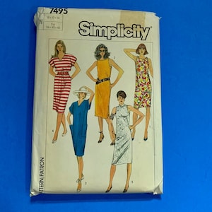 Simplicity 7495 Misses Easy to Sew Dresses in 2 lengths sewing pattern -for stretch knits - Size 10,  12, 14, - Bust 32 1/2  - 36&quot; -Complete
