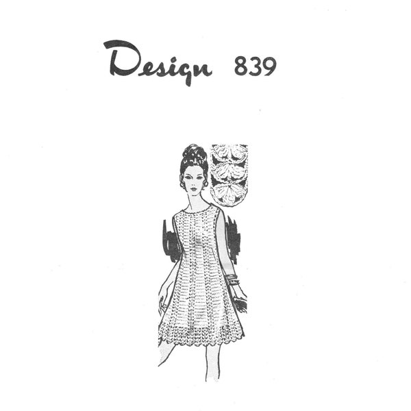 PDF 60's Vintage Crocheted crochet sundress - A-line dress  pattern mail order Design 839Size 10-12 or 14-16 - Bust 32-38"  Digital Delivery