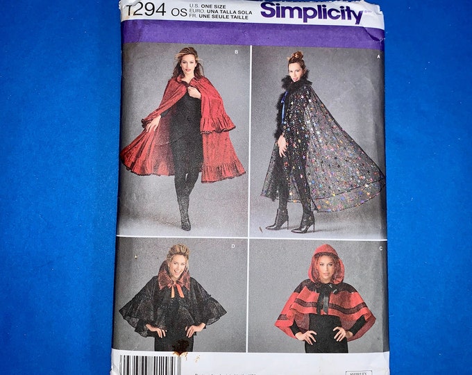 UNCUT Simplicity 1294 Cape - Cloak -cosplay Sewing Pattern - Size -one ...