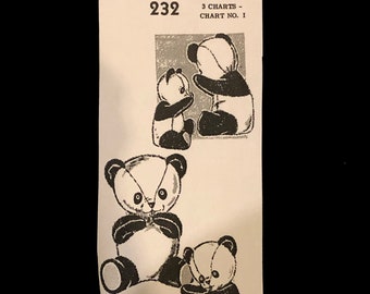 PDF Stuffed Animal Sewing Pattern - Panda Bear Vintage Child's Toy - Print on A3 Ledger Paper # 232 7 1/2" and 9 1/2" Digital download