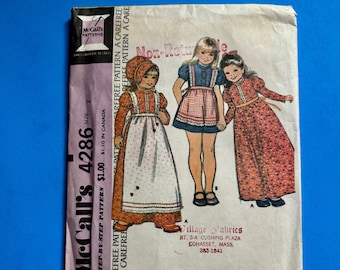 UNCUT McCall's 4286 Child's Dress, Apron and Bonnet Sewing Pattern   - Size  2, Breast 21, waist 20