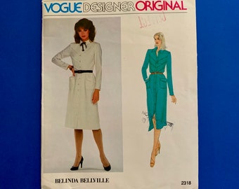 UNCUT Vogue Designer Original Belinda Bellville 2318-Misses front buttoned dress Sewing Pattern Size 10 Bust 32 1/2 Waist 25 Hip 34 1/2"