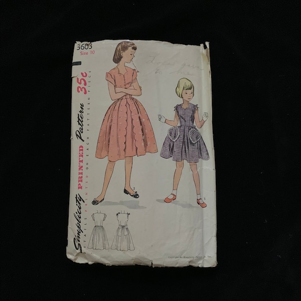 1950's Simplicity Child's one piece dress Sewing Pattern 3603- Size 10 Breast 28 - Cut and complete