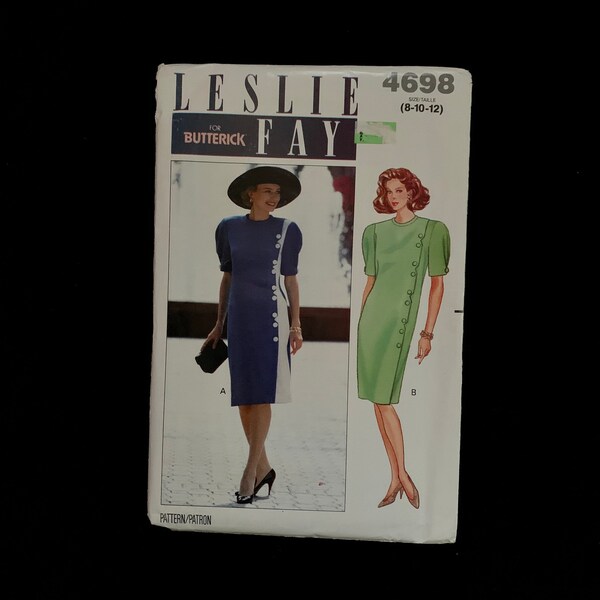 UNCUT LESLIE FAY for Butterick 4698 Misses loose fitting straight dress below mid-knee Sewing Pattern- Size 8-10-12