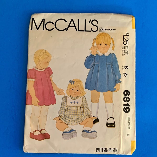 1970's McCall's 6819 Girls Dress and bib sewing pattern - Size 6 - Cut and Complete