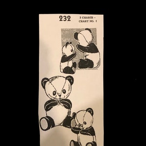 PDF Stuffed Animal Sewing Pattern Panda Bear Vintage Child's Toy Print on A3 Ledger Paper 232 7 1/2 and 9 1/2 Digital download image 1