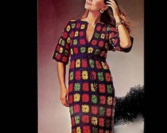 PDF Digital Delivery Vintage 1970s Crochet Dress with Daisy Granny Square -Sizes Small and Medium -   Digital Download