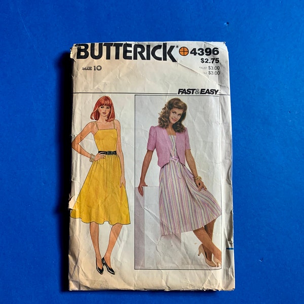 Butterick 4396 Fast and Easy  Misses Jacket and Fit and Flare Dress Sewing pattern - Size 10, Bust 32 1/2", Complete