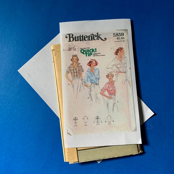 UNCUT 70's Butterick Misses 5859 blouses / shirts short sleeve or long sleeve  sewing Pattern - Size 24 1/2 - missing envelope