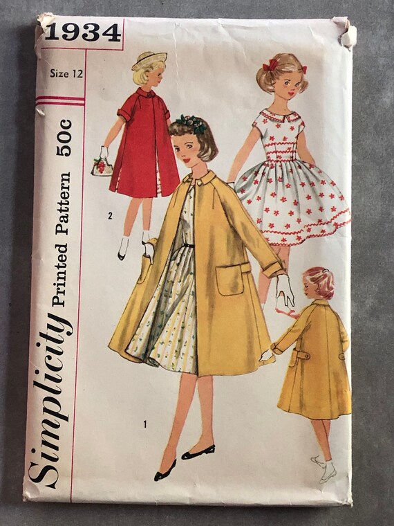 Simplicity 1934 Sewing Pattern Girls One Piece Dress And Coat Etsy