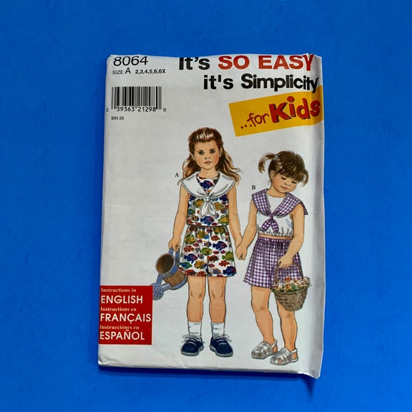 UNCUT Simplicity 8064 Child's Top and Shorts Sewing Pattern - It's SO EASY  - -Size A -2-6x