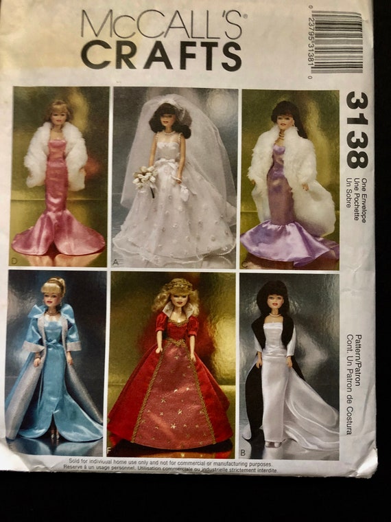 NEW Six Outfits McCalls Pattern # 3138-11-1//2/" Fashion Doll Barbie Clothes