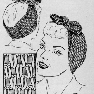 PDF Digital Delivery Vintage 1940s Crochet Pattern Turban Scarf - Rosie the Riveter Head Wrap , Bow tie, Bandana  Digital Download