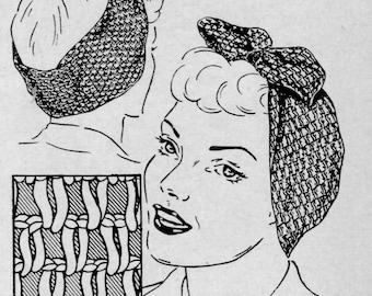 PDF Digital Delivery Vintage 1940s Crochet Pattern Turban Scarf - Rosie the Riveter Head Wrap , Bow tie, Bandana  Digital Download