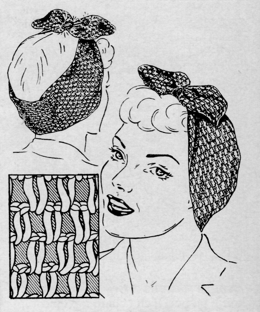 30 Head Scarf Crochet Patterns for Bandanas, Kerchiefs, and Stylish Wraps 28 Vintage 1940s Turban Scarf and Rosie the Riveter Wrap Pattern