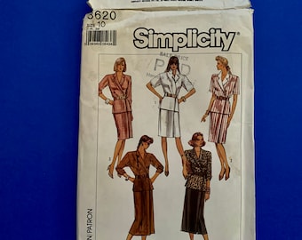 UNCUT Simplicity 8620 Misses Mock Wrap Dress in 2 lengths  sewing pattern - Size 10 - Bust 32 1/2 " or Size 12, Bust 34"