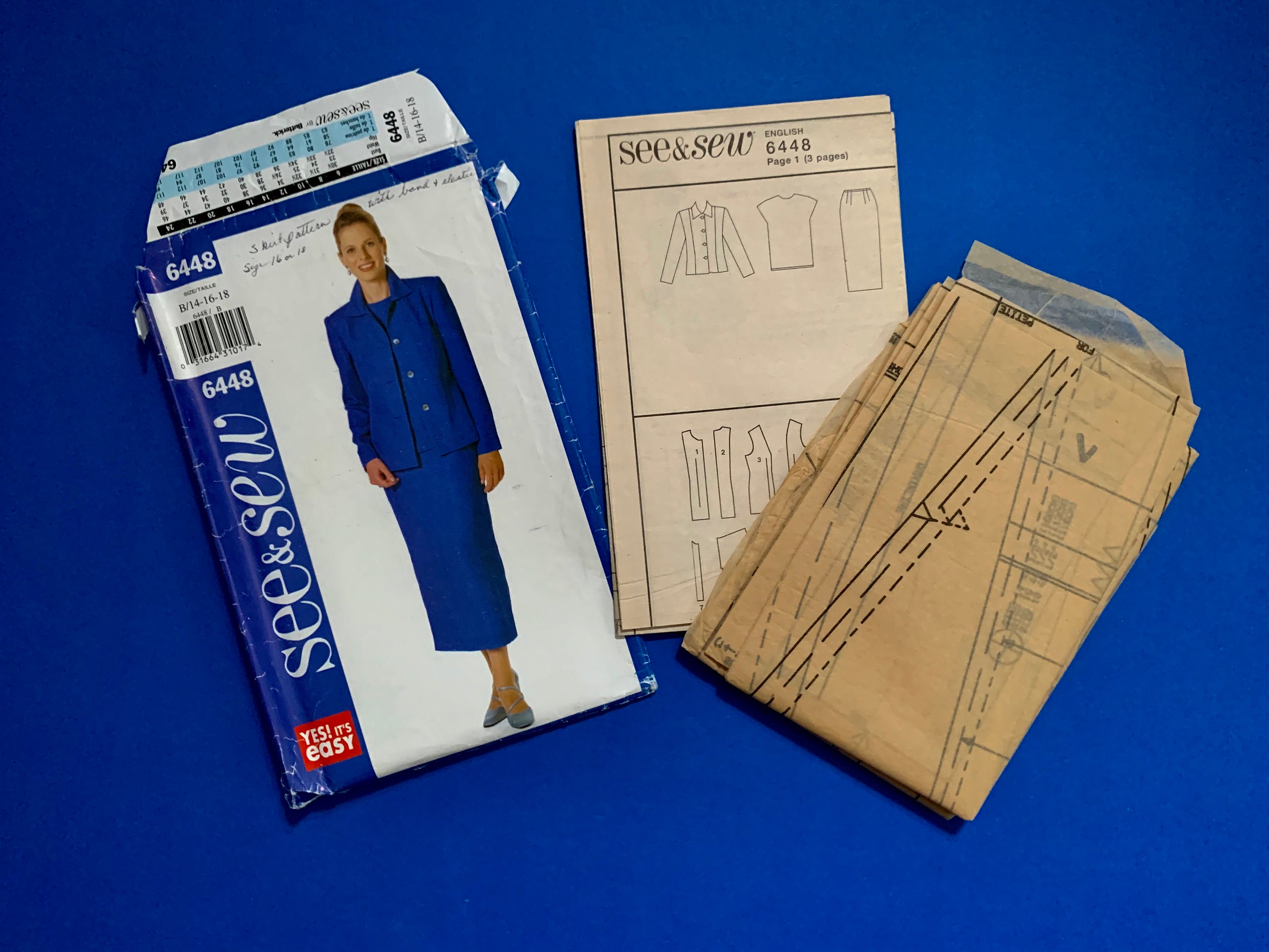UNCUT Butterick See & Sew 6448 Pattern for a Three Piece Suit of Jacket Sizes 20 22 24 Pullover Top and Straight Skirt Bust 42 to 46 UNCUT Butterick See & Sew 6448 Pattern for a Three Piece Suit of Jacket Sizes 20 22 24 Pullover Top and Straight Skirt Bust 42 to 46