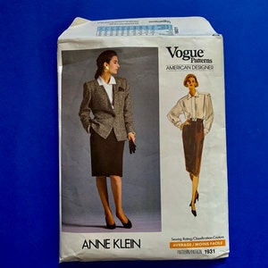 Vogue American Designer 1931 - Anne Klein - Misses Jacket, Blouse and Skirt sewing pattern - Size 8, Bust 31 1/2" - Complete