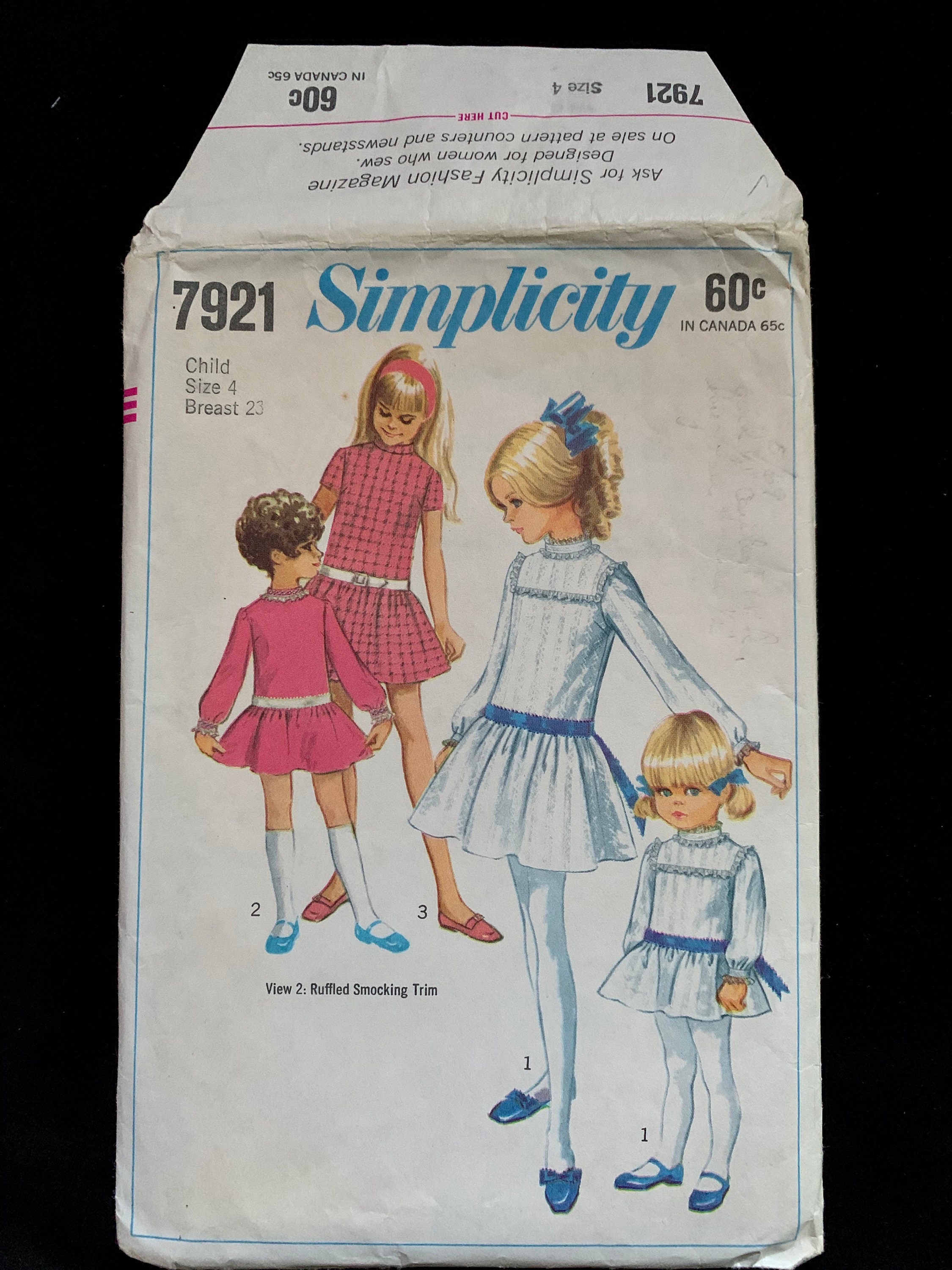 1960's Simplicity Child’s Raglan Sleeve Dress and Panties Pattern - Chest 21