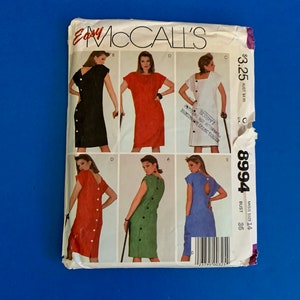 UNCUT Easy McCall's 8994 Misses Pullover Dress with extended shoulders, patch pockets Sewing Pattern - Size 14, Bust 36