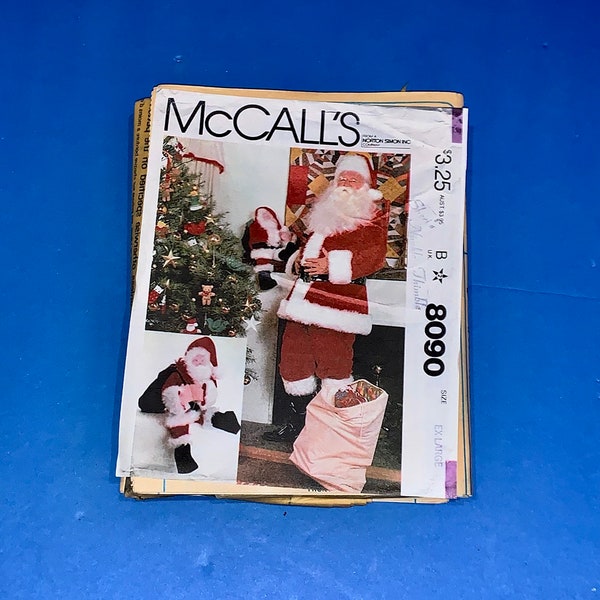 UNCUT 80's McCall's 8090 Santa Claus Costume, Bag and 25" Doll Sewing Pattern -Size Ex Large, 46-48 chest-Missing envelope