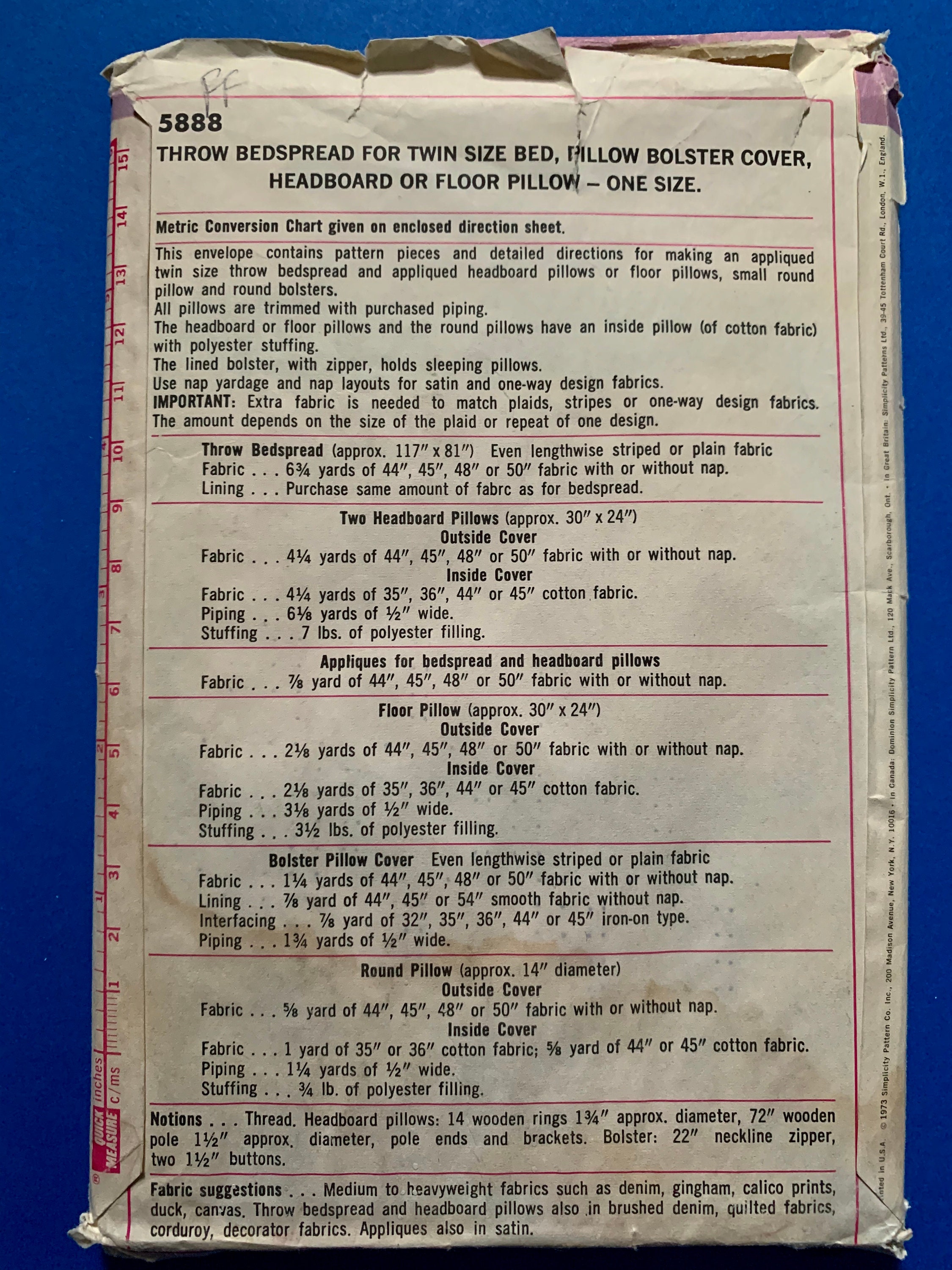 UNCUT Einfachheit 5888 Werfen Bettdecke für zwei Bett Kissen | Etsy