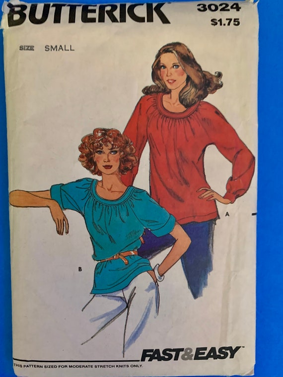 Butterick 3024 Misses Fast and Easy Blouse / Top Sewing Pattern Size Small  Bust 31 1/2 32 1/2 for Stretch Knits Only-complete 