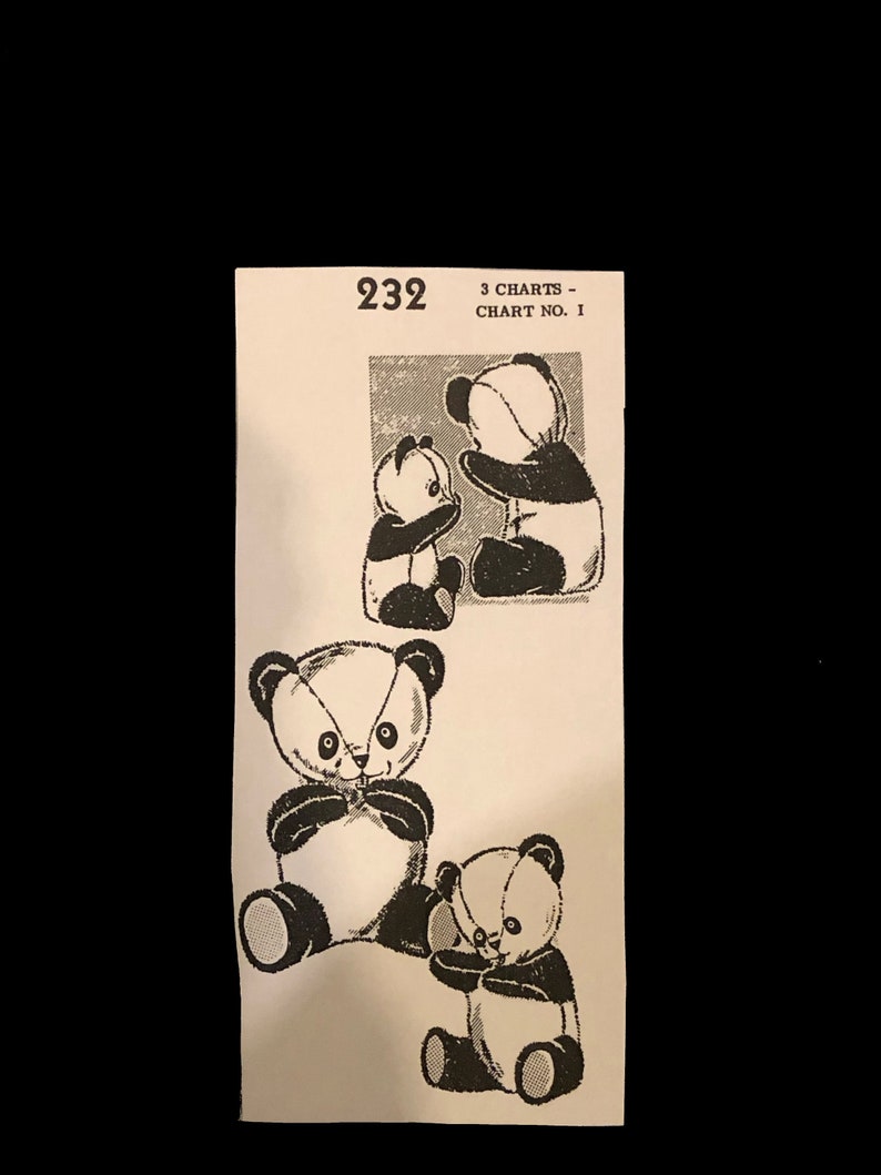 PDF Stuffed Animal Sewing Pattern Panda Bear Vintage Child's Toy Print on A3 Ledger Paper 232 7 1/2 and 9 1/2 Digital download image 1