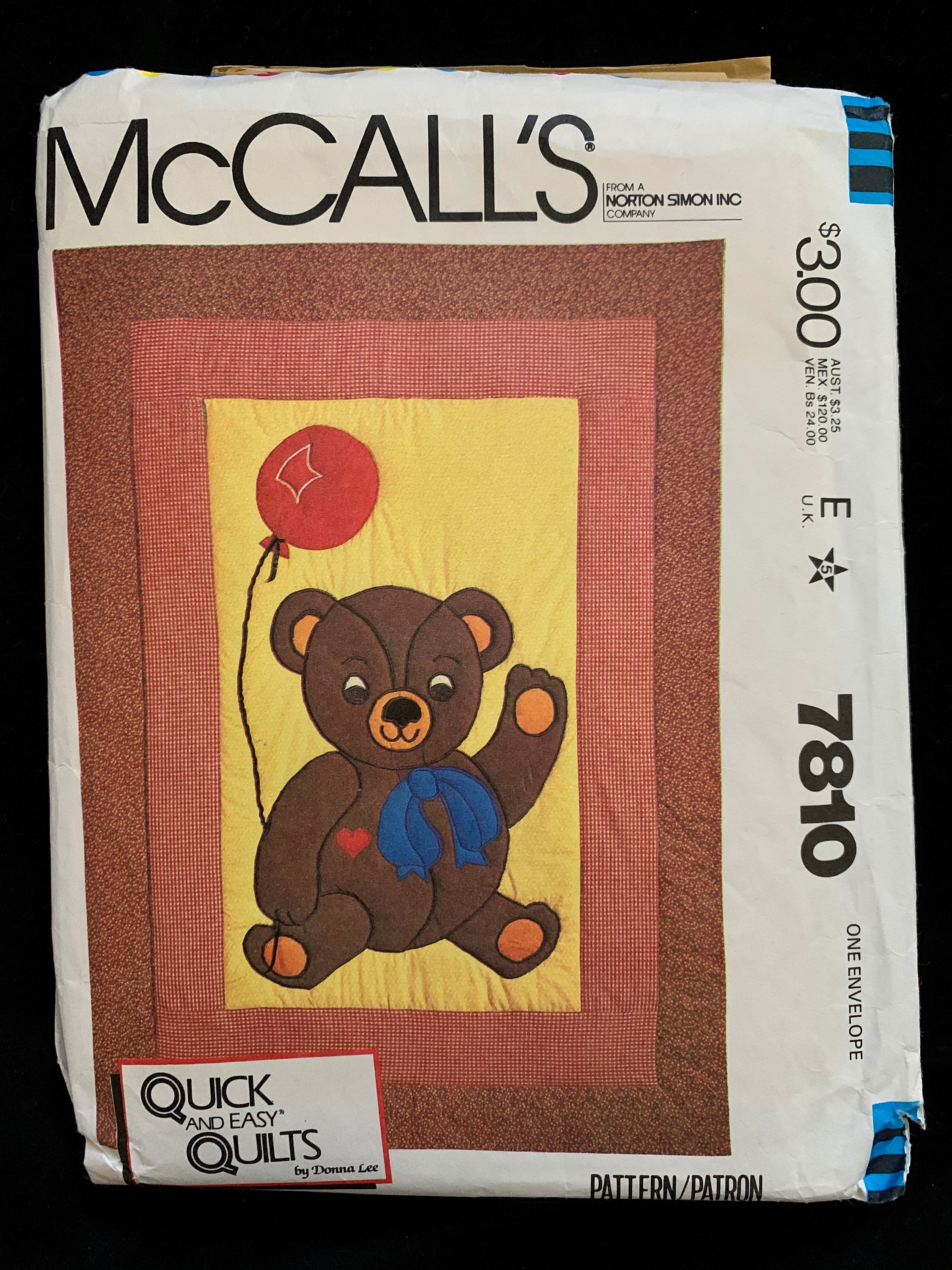 McCalls Teddy Bear Quilt Sewing Pattern 7810 Quick and Easy Etsy