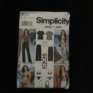 Simplicity Misses Shirt, Pants, Shorts, Sarong, Bathing Suit, Bag Sewing Pattern 7231-Size Miss 12-18, Bust 34-40&quot; Partially cut + complete