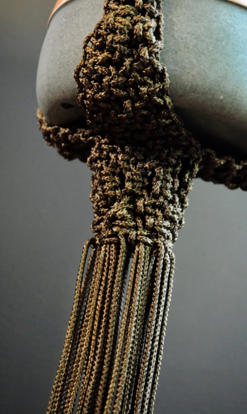 67 IndoorOutdoor Polyolefin Boho Home Decor Handmade Macrame 2 plant pot Plant Hanger Brown with wood beads