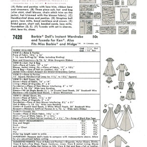 PDF LETTER SIZE 60's Barbie Wardrobe and Tuxedo for Ken Mccalls 7428 ...
