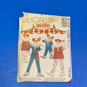 UNCUT McCall&#39;s 5489 Bozo the Clown costumes  Sewing pattern - Size 2-4. 4-6, 6, 8,  S 32 1/2 - 34, M 36-38, L (40-42)