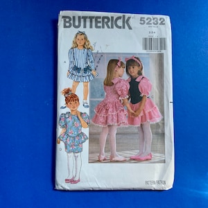 UNCUT Butterick Children&#39;s Dropped waist dress and headband sewing Pattern 5232  Size 2-3-4, Breast 21-23&quot;