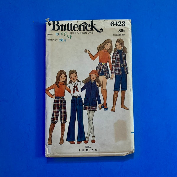 UNCUT Butterick 6423 Girls Jacket, Skirt, Pants, Knickers, Gauchos & Shorts sewing pattern -  Size 10