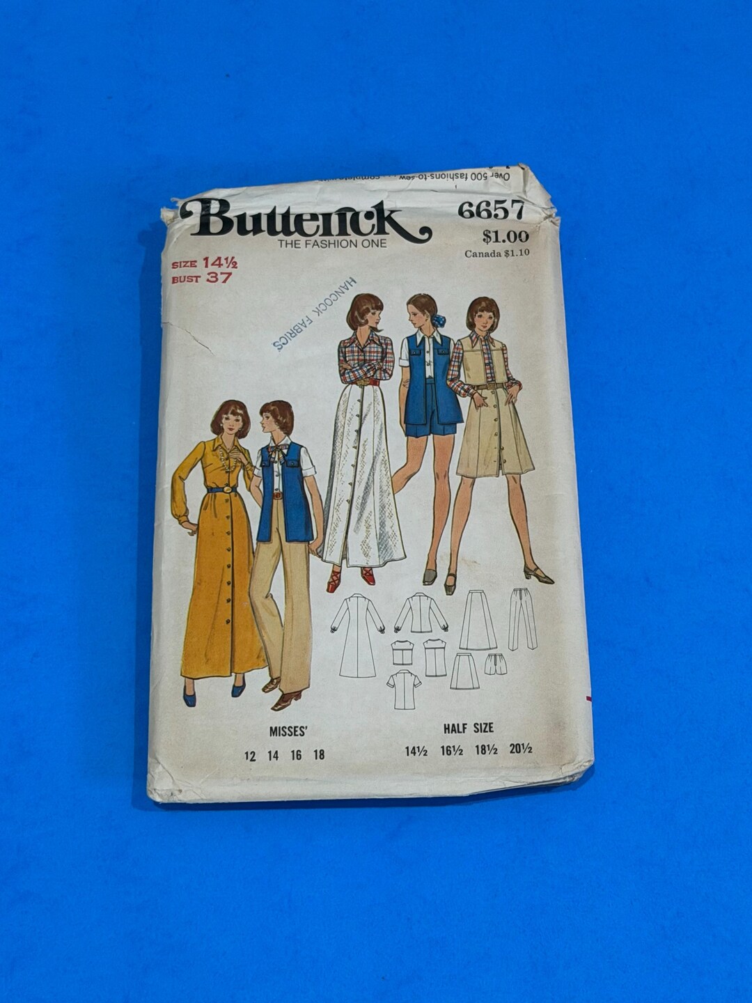 UNCUT 70's Butterick 6657 Misses Half Size Dress, Blouse, Vest