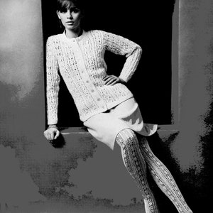 PDF Digital Delivery Vintage 1960s Knit Pattern Lace Cardigan and Lace Stockings - S, M-L - Digital Download