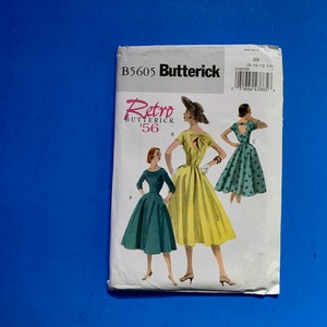 UNCUT Butterick 5605 Misses Retro &#39;56 Dress and Belt  Sewing Pattern - Size 8-10-12-14