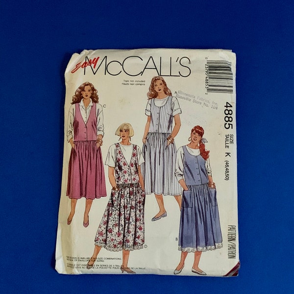 UNCUT Easy McCall's 4885 Women's Dropped Waist Jumpers Sewing Pattern  - Size 46-48-50, Bust 50-52-54"