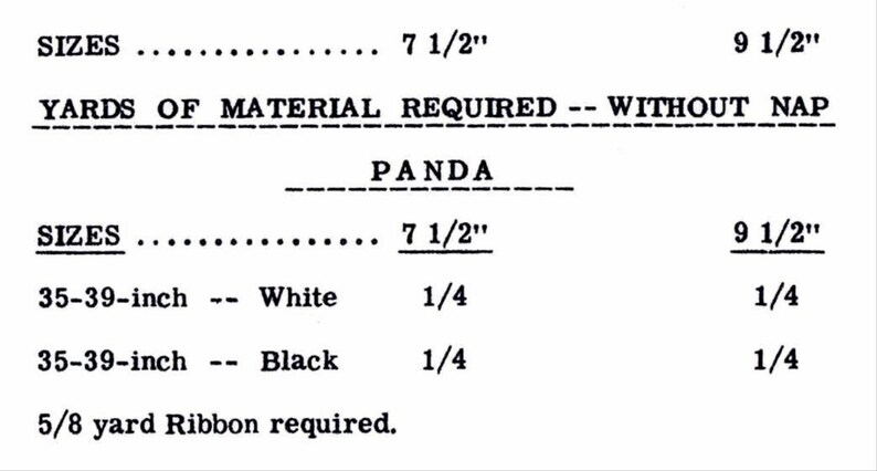 PDF Stuffed Animal Sewing Pattern Panda Bear Vintage Child's Toy Print on A3 Ledger Paper 232 7 1/2 and 9 1/2 Digital download image 3