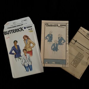 UNCUT Butterick 6998 Misses Lined Blazer Sewing Pattern Size 8, Bust 30 1/2&quot; - loose fitting - notched collar and lapel patched pockets