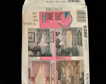 UNCUT McCalls 5280 Home Dec In-A-Sec 90 minute drapes - Bishop Sleeve Drape, swagged panels, ruffles and bows  sewing pattern