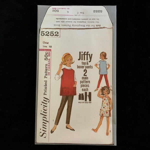 60's Simplicity 5252 Sewing Pattern Girls' Jiffy Top and Boxer Pants  - Sizes  8, or 10  - UNCUT - No envelopes