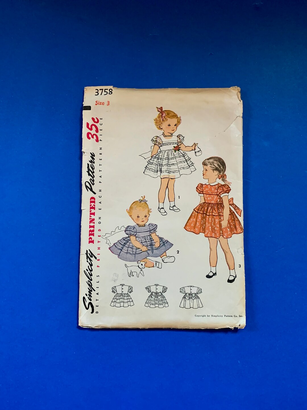 Simplicity 3758 Toddler's One Piece Dress Sewing Pattern Size 3 Cut and