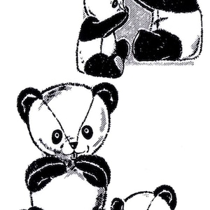 PDF Stuffed Animal Sewing Pattern Panda Bear Vintage Child's Toy Print on A3 Ledger Paper 232 7 1/2 and 9 1/2 Digital download image 2