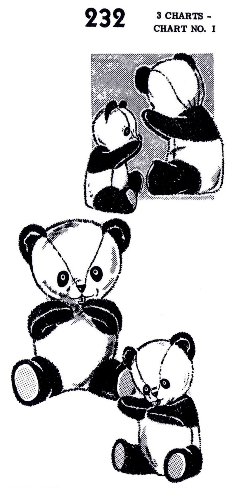 PDF Stuffed Animal Sewing Pattern Panda Bear Vintage Child's Toy Print on A3 Ledger Paper 232 7 1/2 and 9 1/2 Digital download image 2