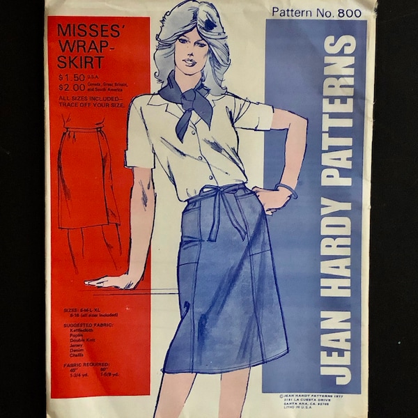 Jean Hardy Patterns - Misses Wrap Skirt - All sizes - Pattern No. 800 - from 1977 - UNCUT