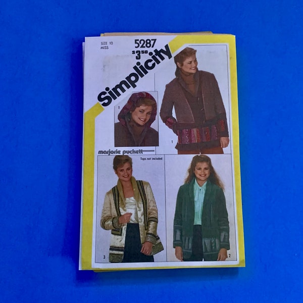 UNCUT Simplicity 5287 Misses String quilted lined jacket with detachable hood sewing pattern  Size 14 Bust 36" - Missing envelope