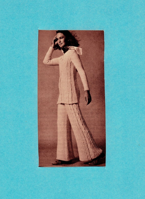 Buy PDF Vintage 1970s Women's Aran Pantsuit Bell Bottom Pants